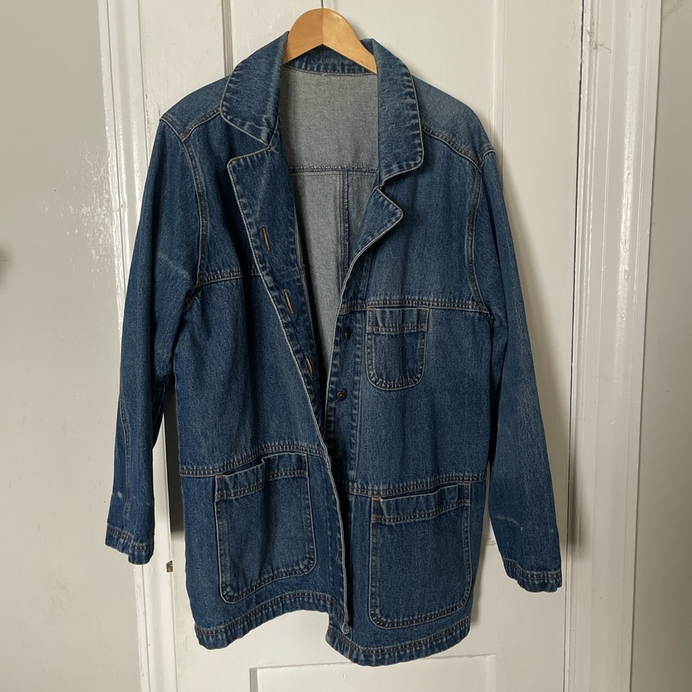 Blue Oversized Jean Jacket with Classic Collar